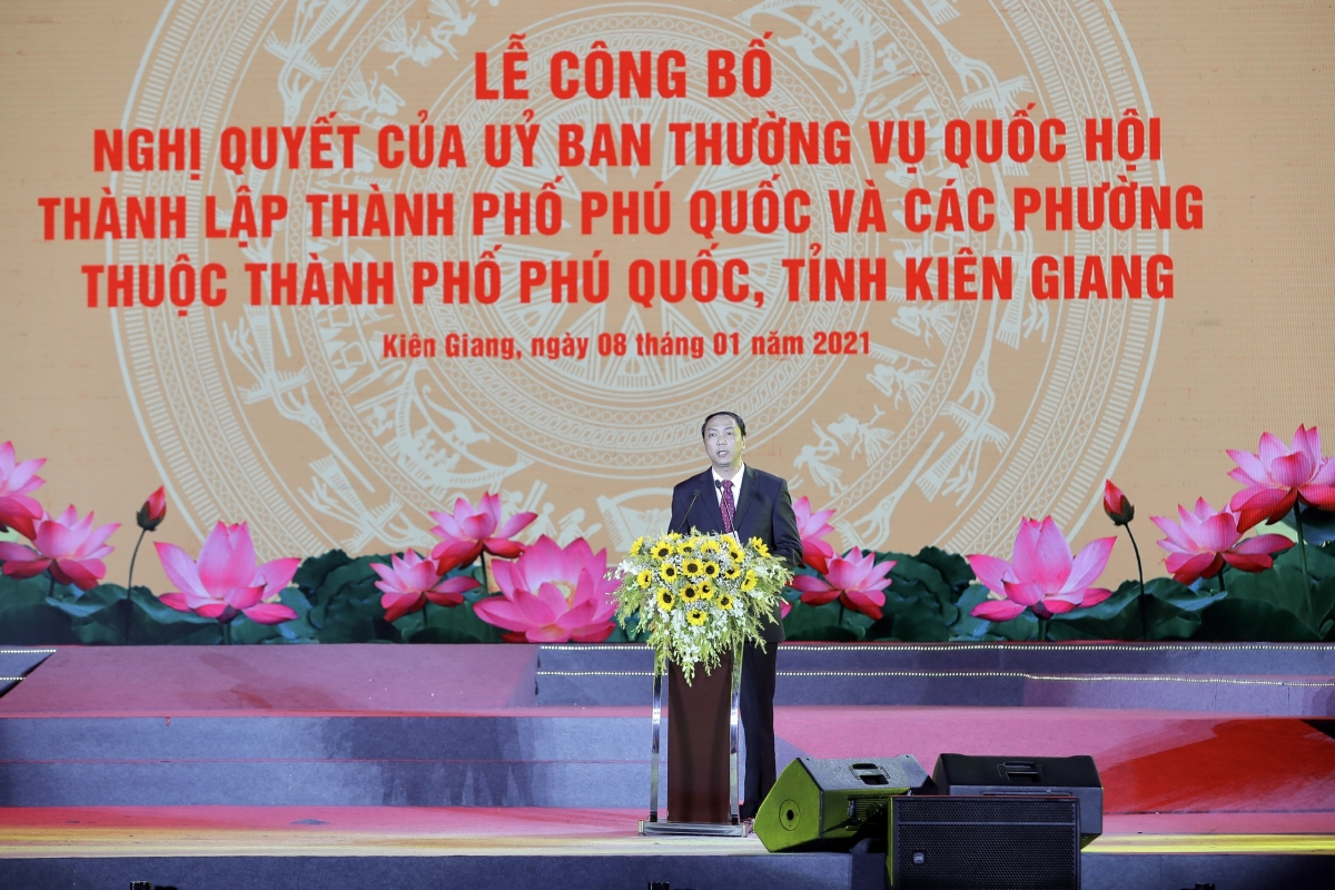Ông Lâm Minh Thành, Chủ tịch UBND tỉnh Kiên Giang phát biểu tại Lễ công bố.